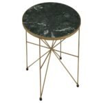 ELISKA ROUND GREEN MARBLE TOP ACCENT SIDE TABLE ANTIQUE GOLD - Image 3