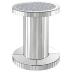 DORIELLE ROUND MIRRORED ACRYLIC CRYSTAL SIDE TABLE SILVER