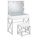 ELIZA VANITY SET WITH LIGHTING & STOOL WHITE AND CHROME