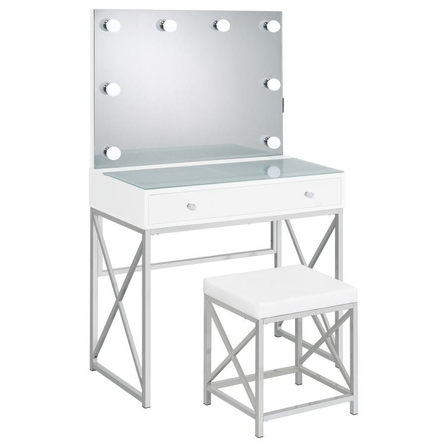 936164_02x900.jpg ELIZA VANITY SET WITH LIGHTING & STOOL WHITE AND CHROME - Image 1