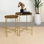 MALKA 2-PIECE ROUND WOOD NESTING TABLE DARK BROWN AND GOLD - Image 2