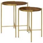 MALKA 2-PIECE ROUND WOOD NESTING TABLE DARK BROWN AND GOLD