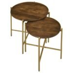 MALKA 2-PIECE ROUND WOOD NESTING TABLE DARK BROWN AND GOLD - Image 3