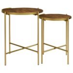 MALKA 2-PIECE ROUND WOOD NESTING TABLE DARK BROWN AND GOLD - Image 4