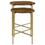 MALKA 2-PIECE ROUND WOOD NESTING TABLE DARK BROWN AND GOLD - Image 5