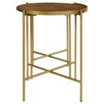 MALKA 2-PIECE ROUND WOOD NESTING TABLE DARK BROWN AND GOLD - Image 6