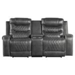 9405GY-2PW Power Double Reclining Love Seat with Center Console, Receptacles and USB Ports