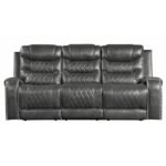 9405GY-3 Double Reclining Sofa with Center Drop-Down Cup Holders, Receptacles and USB Ports