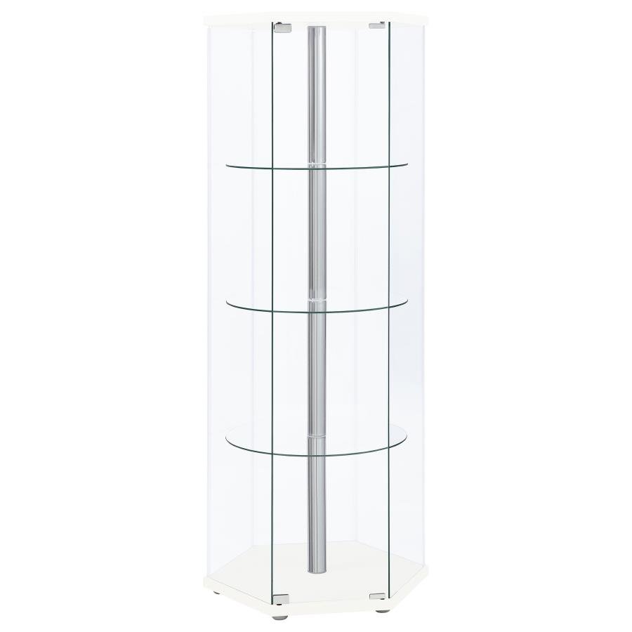 950001_02x900.jpg ZAHAVAH 4-SHELF HEXAGONAL CLEAR GLASS CURIO CABINET WHITE - Image 1
