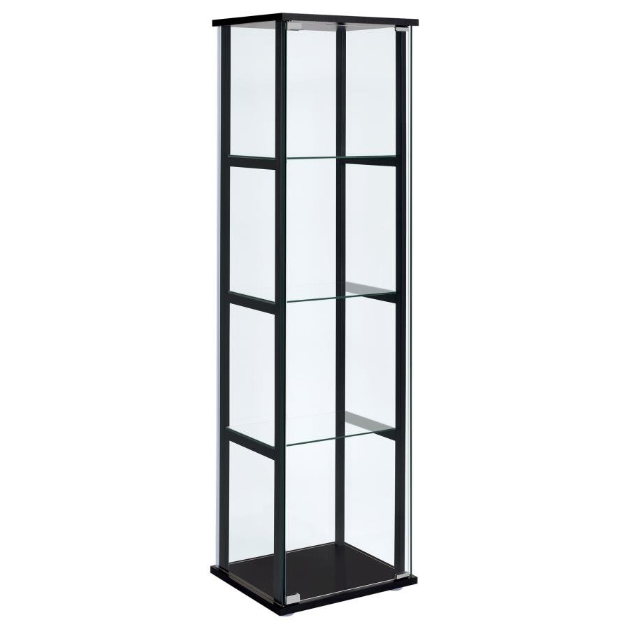 950171_02x900.jpg CYCLAMEN 4-SHELF CLEAR GLASS CURIO DISPLAY CABINET BLACK - Image 1