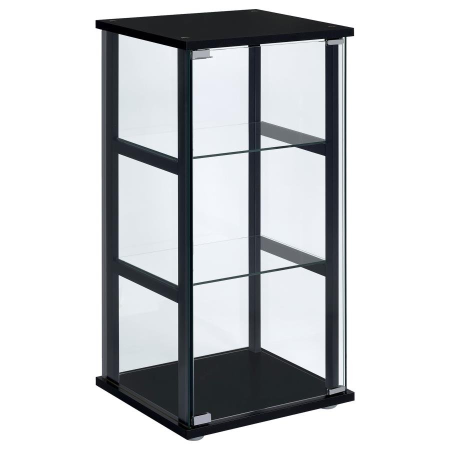 950179_02x900.jpg CYCLAMEN 3-SHELF CLEAR GLASS CURIO DISPLAY CABINET BLACK - Image 1