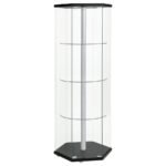 ZAHAVAH 4-SHELF HEXAGONAL CLEAR GLASS CURIO CABINET BLACK