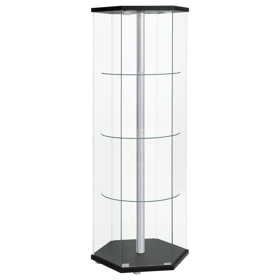 950276_02x900.jpg ZAHAVAH 4-SHELF HEXAGONAL CLEAR GLASS CURIO CABINET BLACK - Image 1