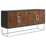 BORMAN 4-DOOR WOOD ACCENT CABINET WALNUT AND BLACK