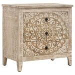 MARISKA 3-DRAWER WOOD MANDALA CABINET DISTRESSED WHITE