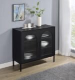 JESS 2-DOOR ARCHED FLUTED GLASS ACCENT CABINET BLACK - Image 2