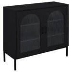 JESS 2-DOOR ARCHED FLUTED GLASS ACCENT CABINET BLACK