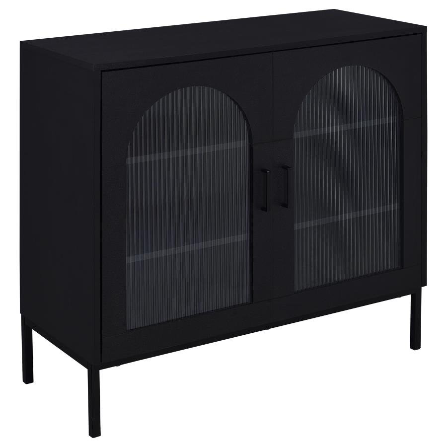 950420_02x900.jpg JESS 2-DOOR ARCHED FLUTED GLASS ACCENT CABINET BLACK - Image 1