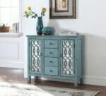 RUE 4-DRAWER WOOD TRELLIS ACCENT STORAGE CABINET BLUE - Image 2