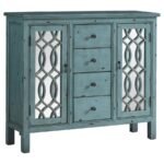 RUE 4-DRAWER WOOD TRELLIS ACCENT STORAGE CABINET BLUE