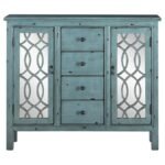 RUE 4-DRAWER WOOD TRELLIS ACCENT STORAGE CABINET BLUE - Image 5