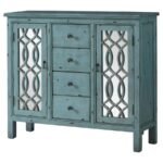 RUE 4-DRAWER WOOD TRELLIS ACCENT STORAGE CABINET BLUE - Image 6