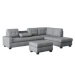 9507DGY*3OT 3-Piece Reversible Sectional with Drop-Down Cup Holders and Storage Ottoman