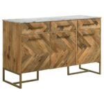 KEATON 3-DOOR MARBLE TOP HERRINGBONE ACCENT CABINET NATURAL