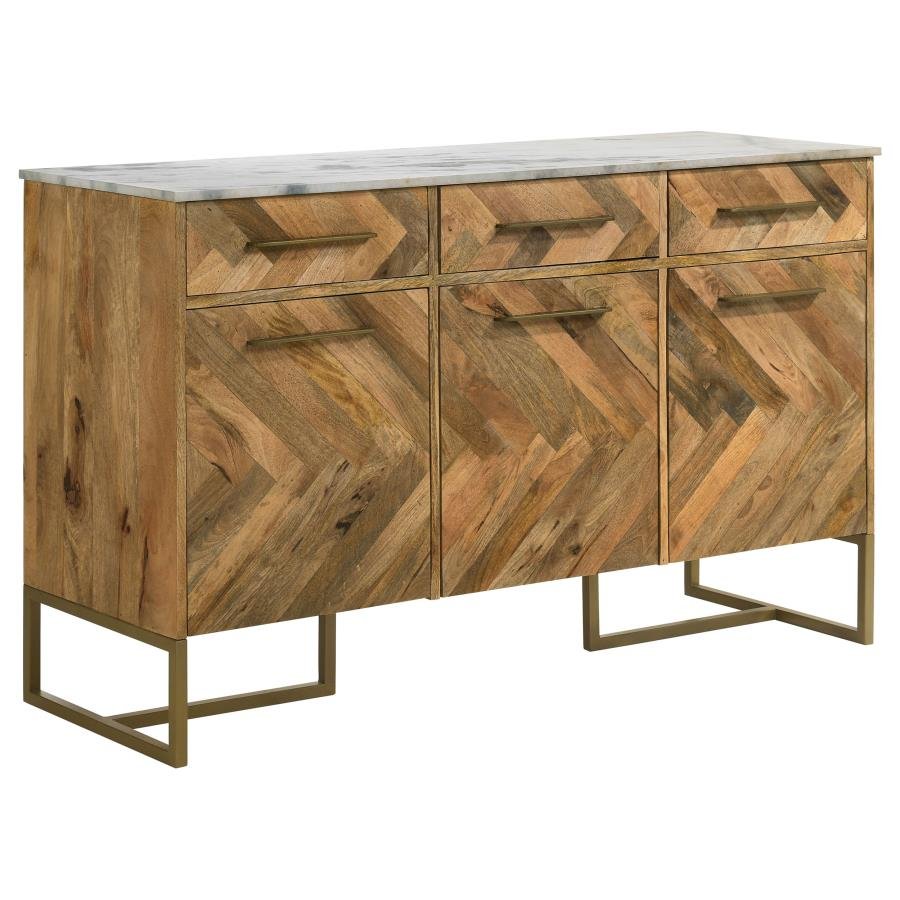 951138_02x900.jpg KEATON 3-DOOR MARBLE TOP HERRINGBONE ACCENT CABINET NATURAL - Image 1