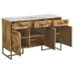 KEATON 3-DOOR MARBLE TOP HERRINGBONE ACCENT CABINET NATURAL - Image 3