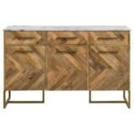 KEATON 3-DOOR MARBLE TOP HERRINGBONE ACCENT CABINET NATURAL - Image 4