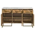 KEATON 3-DOOR MARBLE TOP HERRINGBONE ACCENT CABINET NATURAL - Image 5