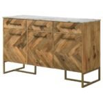 KEATON 3-DOOR MARBLE TOP HERRINGBONE ACCENT CABINET NATURAL - Image 6