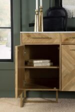 KEATON 3-DOOR MARBLE TOP HERRINGBONE ACCENT CABINET NATURAL - Image 10