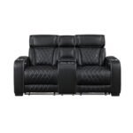 9516BLK-2PWH Power Double Reclining Love Seat with Center Console, Power Headrests, Storage Arms(Top and Side), Cup holders, Charging Ports and LED lighting
