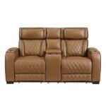 9516BRW-2PWH Power Double Reclining Love Seat with Center Console, Power Headrests, Storage Arms(Top and Side), Cup holders, Charging Ports and LED lighting