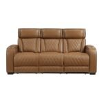 9516BRW-3PWH Power Double Reclining Sofa with Center Drop-Down Cup Holders, Power Headrests, Storage Arms(Top and Side), Cup holders and Reading Lights, Two Wireless Chargers, Charging Ports and LED Lighting
