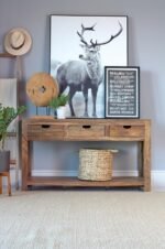 ESTHER 3-DRAWER WOOD CONSOLE TABLE NATURAL SHEESHAM - Image 4