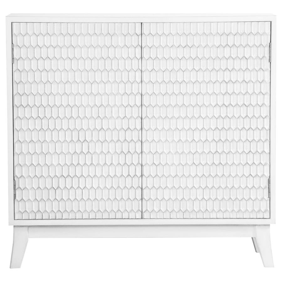 953401_02x900.jpg GAMBON 2-DOOR WOOD HONEYCOMB PATTERN ACCENT CABINET WHITE - Image 1