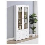 HAWTHORNE 4-SHELF GLASS DOOR TALL CABINET WITH DRAWERS WHITE - Image 2