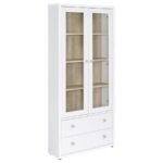 HAWTHORNE 4-SHELF GLASS DOOR TALL CABINET WITH DRAWERS WHITE