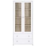 HAWTHORNE 4-SHELF GLASS DOOR TALL CABINET WITH DRAWERS WHITE - Image 4