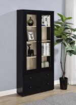 HAWTHORNE 4-SHELF GLASS DOOR CABINET WITH DRAWERS BLACK - Image 2