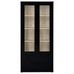 HAWTHORNE 4-SHELF GLASS DOOR CABINET WITH DRAWERS BLACK - Image 4
