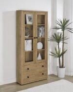 HAWTHORNE 4-SHELF GLASS DOOR TALL CABINET WITH DRAWERS MANGO - Image 2