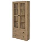 HAWTHORNE 4-SHELF GLASS DOOR TALL CABINET WITH DRAWERS MANGO - Image 5