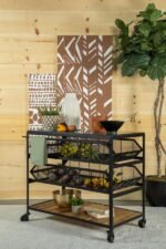 EVANDER MARBLE TOP KITCHEN CART WITH REMOVABLE SHELVES BLACK - Image 2