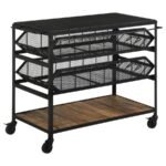 EVANDER MARBLE TOP KITCHEN CART WITH REMOVABLE SHELVES BLACK