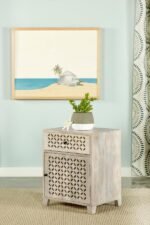 AUGUST 1-DRAWER TRELLIS PATTERN STORAGE CABINET WHITE WASHED - Image 2