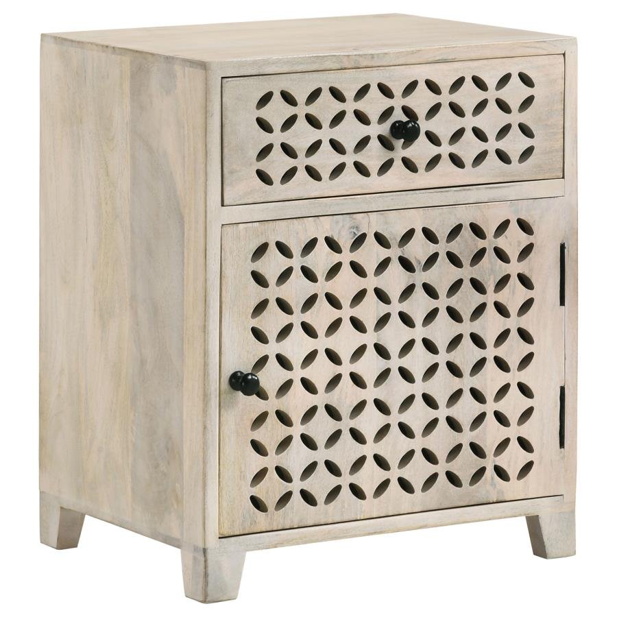 953569_02x900.jpg AUGUST 1-DRAWER TRELLIS PATTERN STORAGE CABINET WHITE WASHED - Image 1